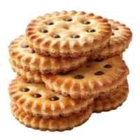 Delicious cookies stacked in a tempting arrangement for an afternoon snack or dessert isolated on transparent background. png