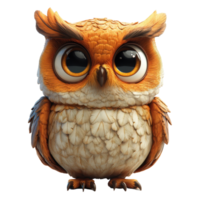 Colorful cartoon owl standing upright with large eyes and fluffy feathers in a stylized artistic rendering isolated on transparent background. png