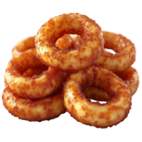 Crispy onion rings stacked high on a white background ready to serve for any occasion isolated on transparent background. png