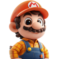 Colorful cartoon character in overalls and cap exuding charm and nostalgia in a cheerful setting isolated on transparent background. png