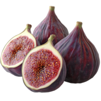 Fresh ripe figs displayed on a white background showcasing their rich color and unique texture isolated on transparent background. png