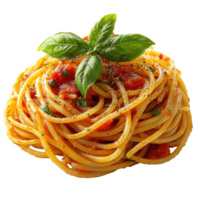 Delicious spaghetti with tomato sauce and fresh basil on a white plate for a delightful meal isolated on transparent background. png