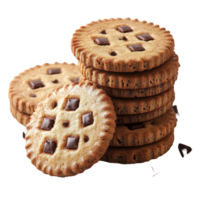 Stacked cookies with chocolate chunks ready for dessert at a cozy kitchen setting isolated on transparent background. png