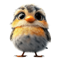 Cute cartoon bird with large eyes standing upright in a whimsical design setting isolated on transparent background. png