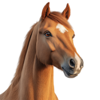 Close-up of a chestnut horse with a white spot on its forehead in a studio setting, highlighting its expressive features and mane isolated on transparent background. png