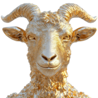 Golden statue of a goat with intricate details showcases craftsmanship and artistic expression isolated on transparent background. png