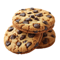 Homemade chocolate chip cookies stacked on a white background ready for enjoyment isolated on transparent background. png