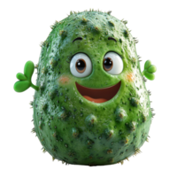 Cheerful animated cucumber character with a joyful expression and friendly demeanor in a cartoon style isolated on transparent background. png