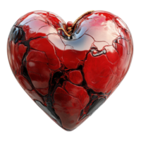 Heart-shaped decorative object made of glossy red material with intricate black patterns celebrating love and art isolated on transparent background. png