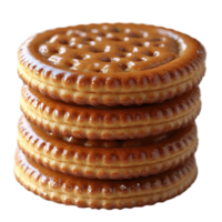 Delicious stacked cookies with a golden brown color ready for a sweet treat at any time of day isolated on transparent background. png