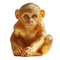 Golden monkey sitting gracefully with a soft expression in a bright setting isolated on transparent background. png