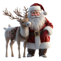 Jolly Santa Claus and his reindeer celebrate the festive season in a cheerful winter wonderland isolated on transparent background. png