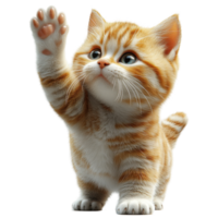 Cute orange tabby kitten waves hello in a playful pose with a joyful expression indoors isolated on transparent background. png