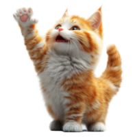 Cute orange kitten playfully waving its paw in a cheerful and bright setting isolated on transparent background. png