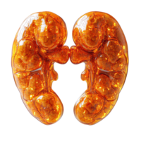 Realistic model of human kidneys showcasing intricate details and structure in vibrant orange color isolated on transparent background. png