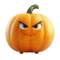 Creative orange pumpkin with expressive eyes and a mischievous smile, perfect for Halloween decoration and themed events isolated on transparent background. png