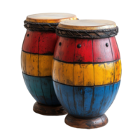Colorful hand-painted drums displayed in an artistic setting create an inviting and vibrant atmosphere isolated on transparent background. png