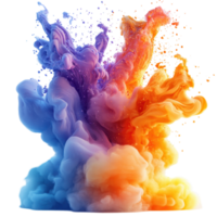 Colorful smoke explosion displays vibrant hues in a swirling cloud formation at a creative event isolated on transparent background. png
