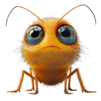Cute cartoon bee character with large expressive eyes and fuzzy texture in a whimsical style isolated on transparent background. png