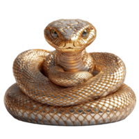Golden snake sculpture displaying intricate details and artistry, perfect for collectors and art enthusiasts alike isolated on transparent background. png