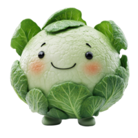 Cute cartoon character designed as a smiling cabbage with green leaves, creating an engaging kitchen decor idea isolated on transparent background. png
