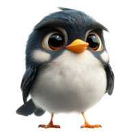 Cute cartoon bird with big eyes and fluffy feathers standing upright in a simple background isolated on transparent background. png