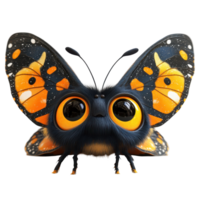 Colorful butterfly with large expressive eyes perched on a leaf surrounded by vibrant green foliage in a natural setting isolated on transparent background. png