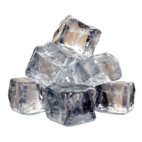 Clear ice cubes stacked in an artistic arrangement, showcasing their translucent beauty and pristine quality isolated on transparent background. png