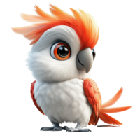 Colorful animated parrot character with vibrant feathers in a whimsical pose isolated on transparent background. png