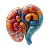 Detailed illustration of a human kidney showcasing unique colors and textures for educational purposes isolated on transparent background. png