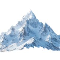 High mountain peak covered in snow with a clear sky and rugged terrain visible during daylight hours isolated on transparent background. png