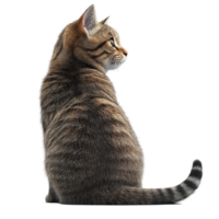 Cat sitting gracefully with a focus on its striking fur pattern and attentive posture in a calm indoor setting isolated on transparent background. png