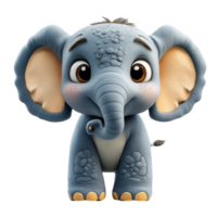 Cute cartoon elephant character with big eyes and smiling expression, showcasing playful demeanor and friendly features isolated on transparent background. png
