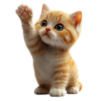 Cute orange tabby kitten waving its paw while sitting on a white background isolated on transparent background. png