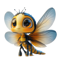 Cute cartoon insect with large eyes and colorful wings posed playfully in a bright setting creating a whimsical atmosphere isolated on transparent background. png
