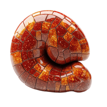 colorato lucidato pietra preziosa somigliante un' lumaca conchiglia visualizzato su un' bianca sfondo in mostra intricato modelli e textures isolato su trasparente sfondo. png