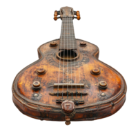 Antique string instrument showcasing intricate craftsmanship and rich wood textures from a bygone era isolated on transparent background. png