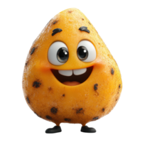 Animated character with a cheerful expression and a speckled yellow surface stands happily with hands at sides isolated on transparent background. png