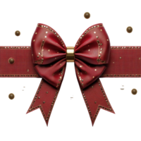 Decorative red bow with golden accents and confetti for festive occasions isolated on transparent background. png