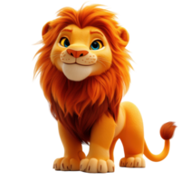 Cartoon lion character with vibrant mane and expressive features in a cheerful pose isolated on transparent background. png
