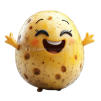 Happy cartoon potato character with a cheerful expression and outstretched arms showcasing joy and playfulness isolated on transparent background. png