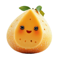 Cute character design featuring a smiling cheese wedge with playful features and vibrant colors isolated on transparent background. png