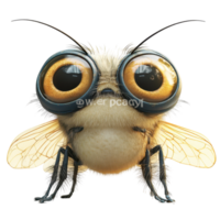 Cute cartoon bee with big eyes standing on a white background showcasing its fuzzy body and detailed wings isolated on transparent background. png