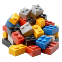 Colorful collection of building blocks stacked in a pile inviting creative play and imagination isolated on transparent background. png