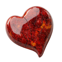 Beautiful translucent red heart-shaped gemstone with intricate patterns placed on a clean white surface in bright lighting isolated on transparent background. png