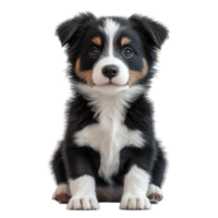 Cute puppy sits confidently in a bright setting, showcasing soft fur and playful demeanor isolated on transparent background. png