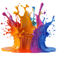 Vibrant splashes of paint create an explosion of color during an artistic display at a creative workshop isolated on transparent background. png