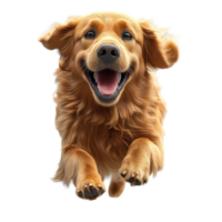 Happy golden retriever jumps joyfully in a bright space capturing the essence of playfulness and excitement isolated on transparent background. png