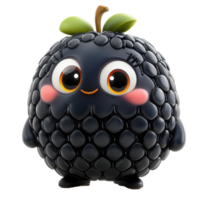 Cute black berry character with big eyes and happy expression in a playful design style isolated on transparent background. png