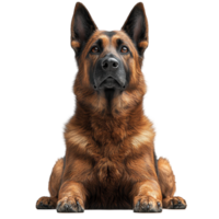 Brown dog laying down with alert expression and attentive gaze indoors at home during daylight isolated on transparent background. png